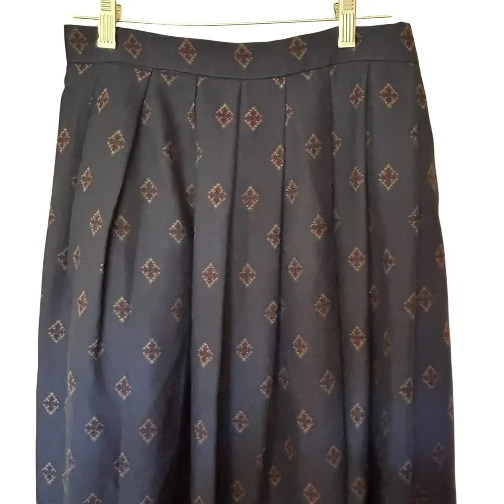 Vintage Talbots Paisley Geometric 100% Wool Navy/Burgundy Midi A-Line Skirt 10